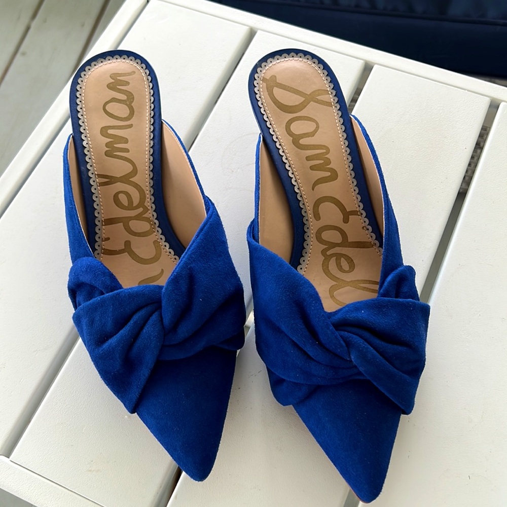 Sam Edelman Blue Suede Kitten Heels Mules - size 8.5 - Brand New in Box